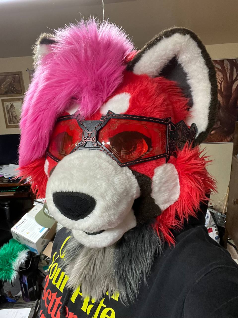 Red UV Reactive Future Punk Cyber Goggles Visor for Furry Fursuit Head