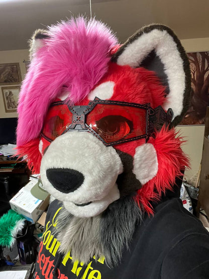 Red UV Reactive Future Punk Cyber Goggles Visor for Furry Fursuit Head